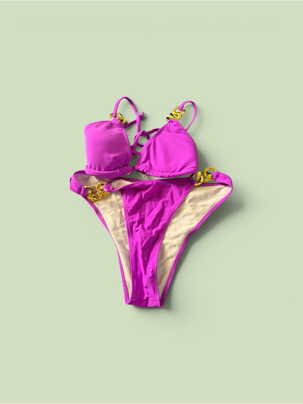 Purple Bright Fuchsia Bikini Set with Gold Accent